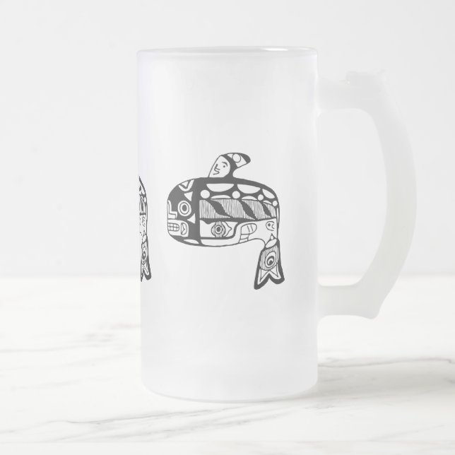 Native American Tlingit Whale Frosted Glass Beer Mug (Right)