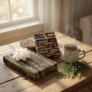 Native American Totem Poles and Feathers Design Wrapping Paper Sheet