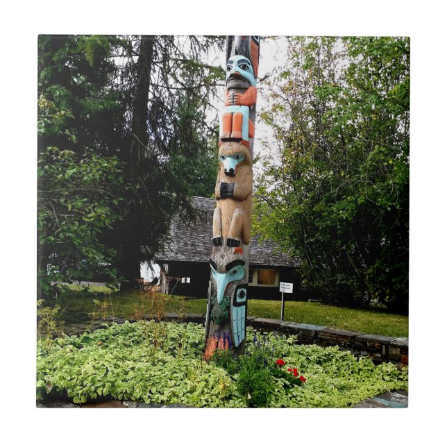Native American Totem Poll Glacier Park Montana  Tile (Front)