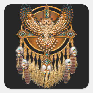 Native American Tribal Art Owl Square Sticker