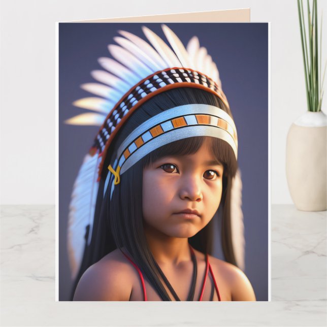 NATIVE AMERICAN TRIBAL BOY ART BIRTHDAY  CARD (Front)