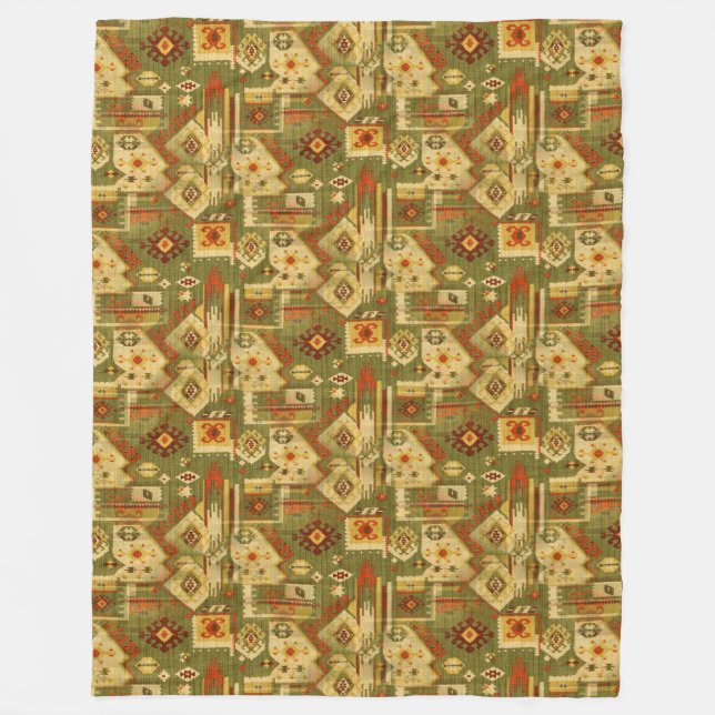 Native american tribal fabric I + your ideas Fleece Blanket (Front)
