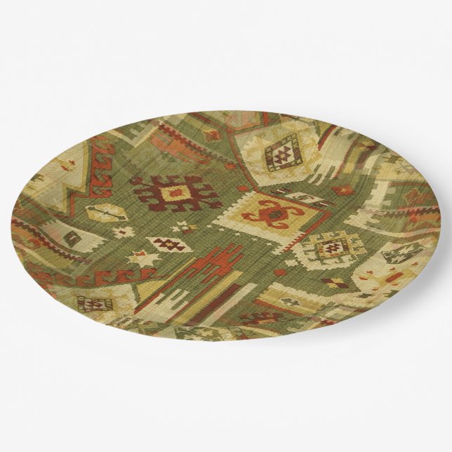 Native american tribal fabric I + your ideas Paper Plate (Angled)
