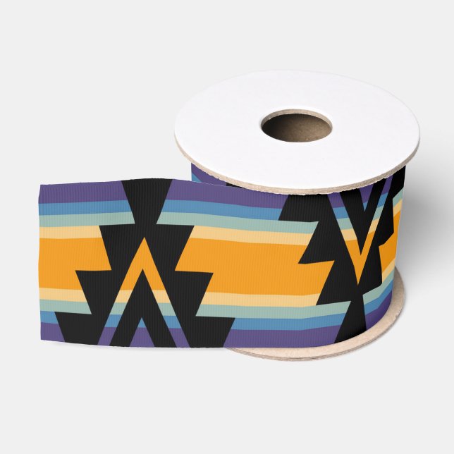 Native American Tribal Geometric Pattern Grosgrain Ribbon (Spool)