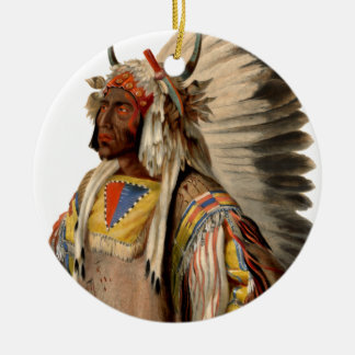 Native American Tribal Indian Chief Head Dress Ceramic Tree Decoration