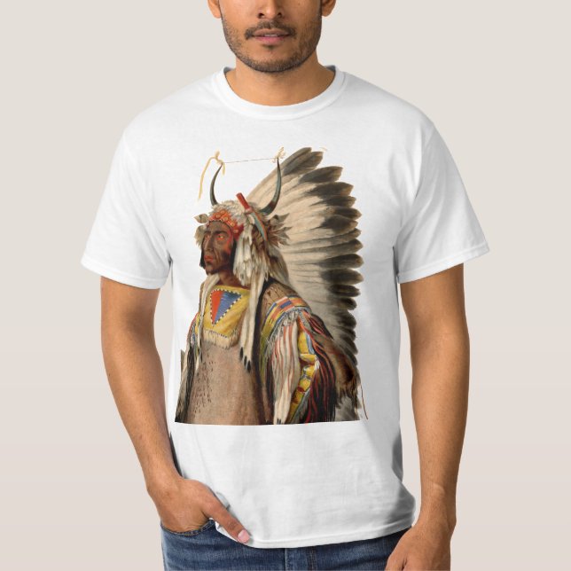 Native American Tribal Indian Chief Head Dress T-Shirt (Front)