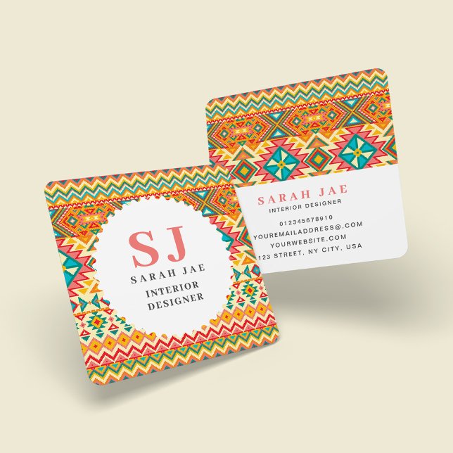 Native American Tribal Indigenous Indian Hippie Square Business Card (Creator Uploaded)