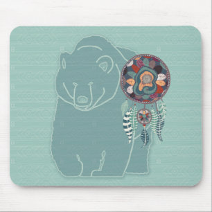 Native American Tribal Spirit Bear Soft Greens Mouse Mat
