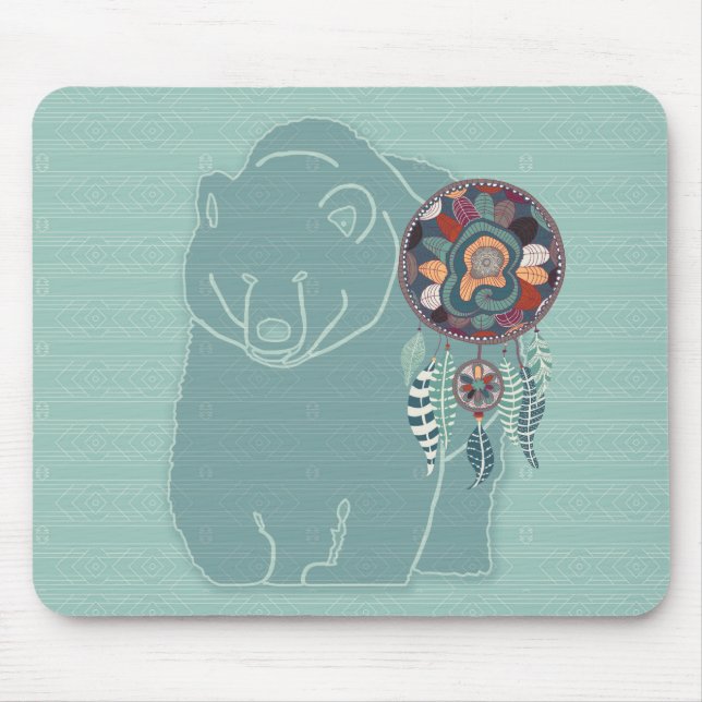 Native American Tribal Spirit Bear Soft Greens Mouse Mat (Front)