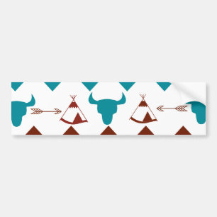 Native American Turquoise Red Chevron Tipi Skulls Bumper Sticker