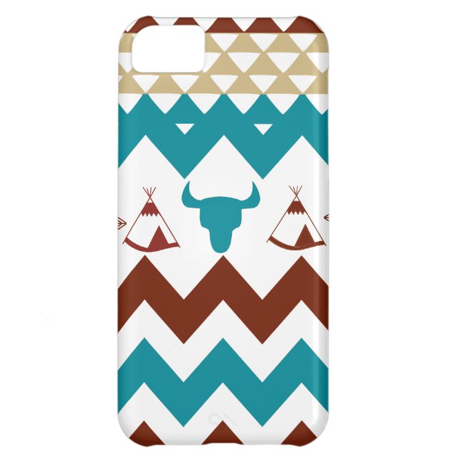 Native American Turquoise Red Chevron Tipi Skulls Case-Mate iPhone Case (Back)