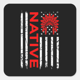 Native American USA Flag Pride Support Day Graphic Square Sticker
