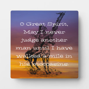 Native American "Walk a mile in his moccasins" Plaque
