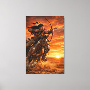 Native American Warrior Galloping Horse at Sunset Canvas Print