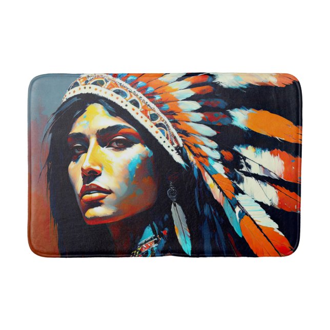 Native American Warrior Princess Bath Mat (Front)