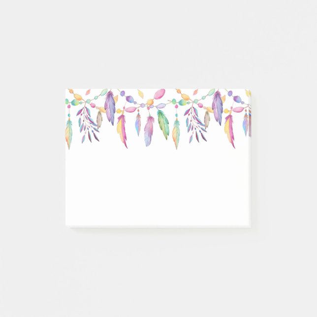 Native American Watercolor Feathers Indian Post-it Notes (Front)