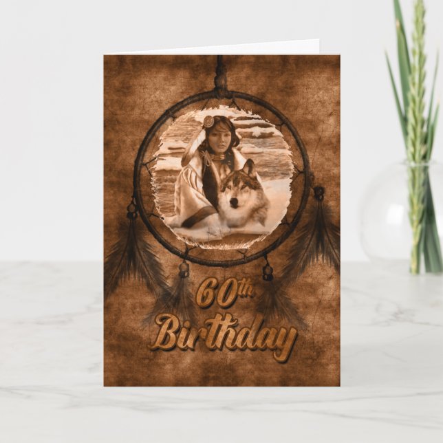 Native American Wolf 60th Birthday Card (Front)
