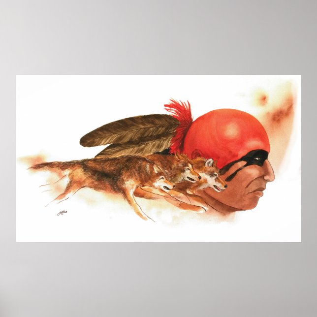 Native American Wolf Clan Cherokee Indian Warrior Poster (Front)