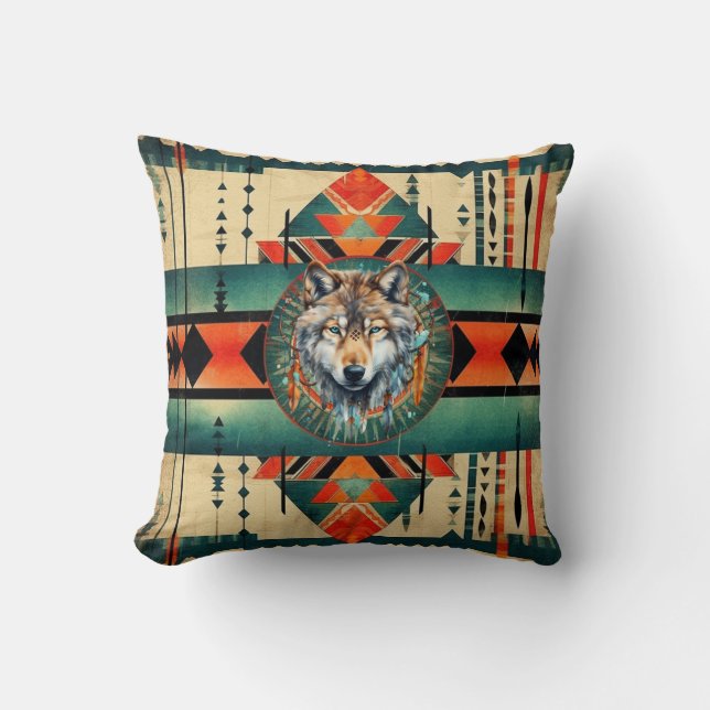 Native American Wolf Cushion (Front)