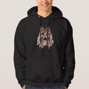 Native American Wolf Head Tribal Bohemian Tattoo C Hoodie