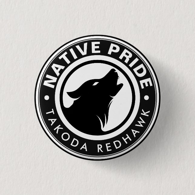 Native American Wolf Logo Personalized Name 3 Cm Round Badge (Front)