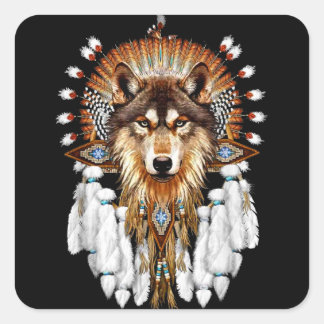 Native American Wolf - Wolf Lovers Square Sticker