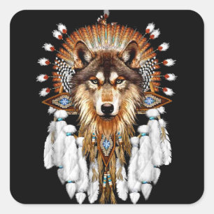 Native American Wolf - Wolf Lovers Square Sticker