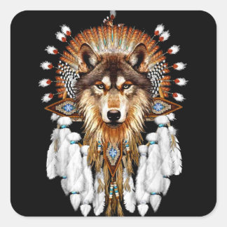 Native American Wolf - Wolf Lovers Square Sticker