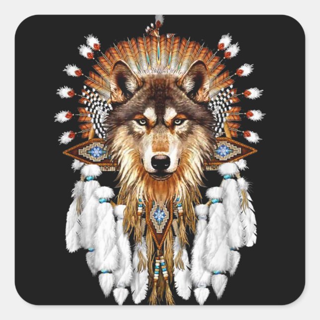 Native American Wolf - Wolf Lovers Square Sticker (Front)