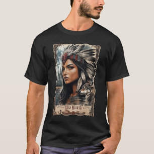 Native American woman and wolf vintage design T-Shirt
