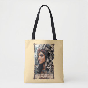 Native American woman and wolf vintage design Tote Bag