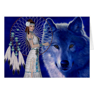 Native American Woman & Blue Wolf Design