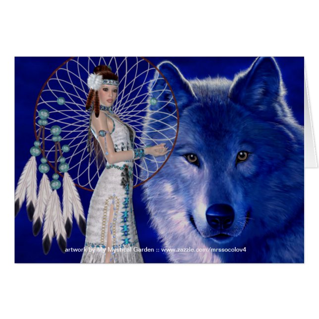 Native American Woman & Blue Wolf Design Updated (Front Horizontal)