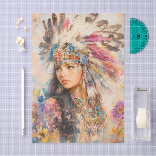 Native American Woman Decoupage Tissue Paper (Craft)