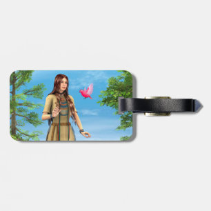 Native American Woman Forest Bird Art Luggage Tag
