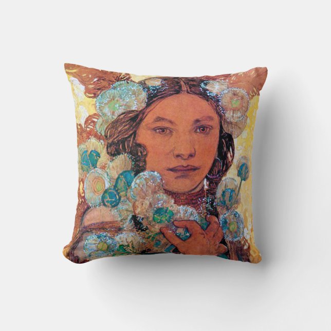 Native American Woman, Mucha Cushion (Front)