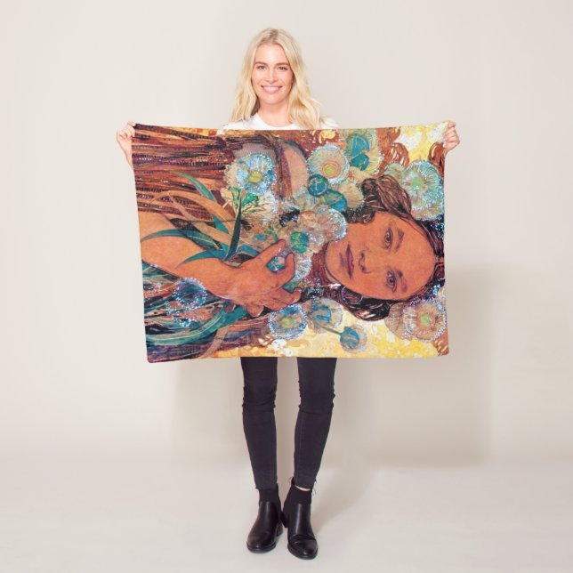 Native American Woman, Mucha Fleece Blanket (In Situ)