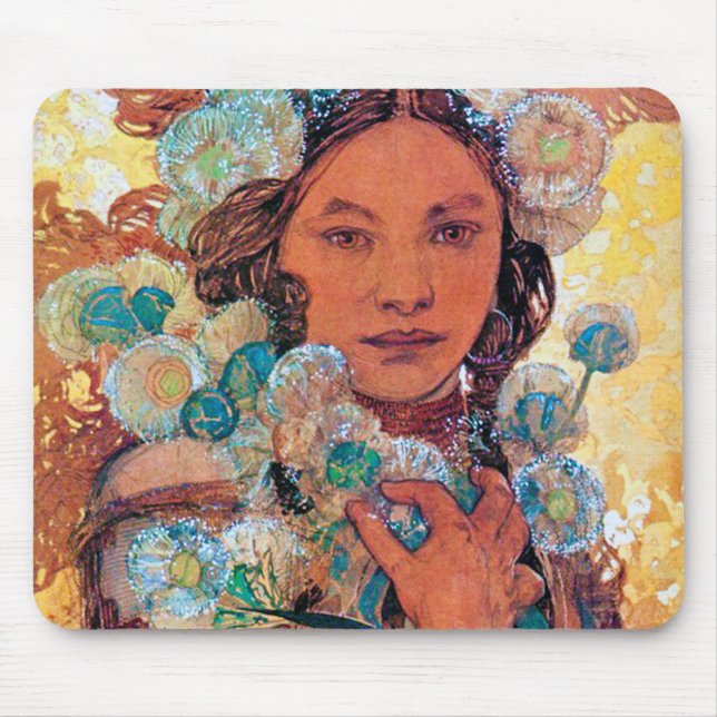 Native American Woman, Mucha Mouse Mat (Front)