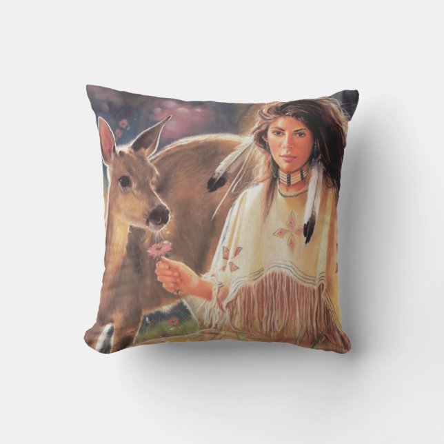 Native American Woman Outdoor Cushion (Front)