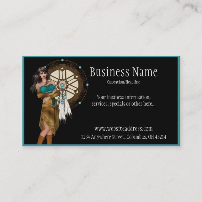 Native American Woman w/Decoration Business Cards (Front)
