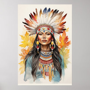 Native American Woman Watercolor Art Print