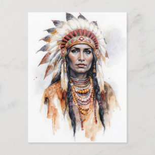 Native American woman watercolor painting art Holiday Postcard