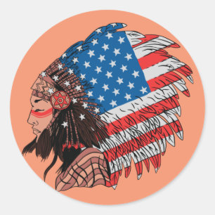 Native American Woman with Headdress Classic Round Sticker