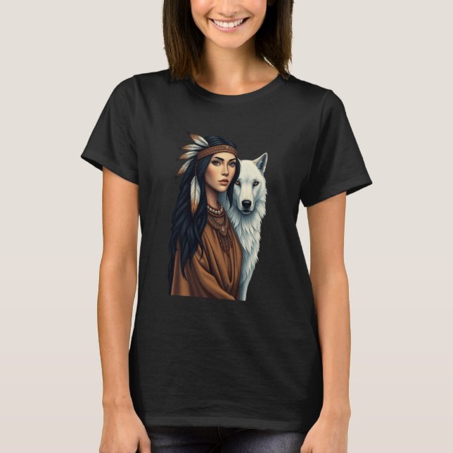 Native American Women Wolf Lovers Indigenous Ameri T-Shirt (Front)