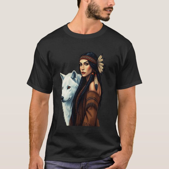 Native American Women Wolf Lovers Indigenous Ameri T-Shirt (Front)
