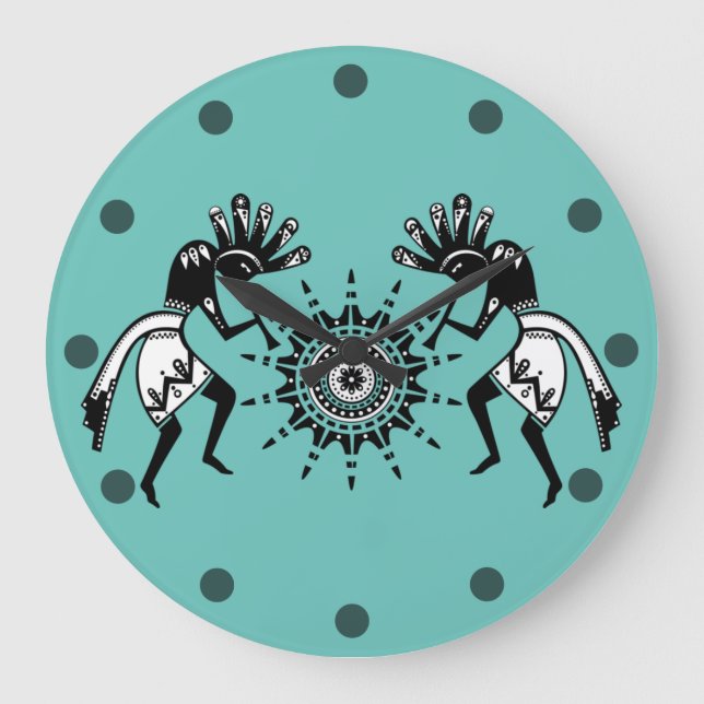 Native Americans Culture - Sun Dancing Kokopelli 1 Large Clock (Front)