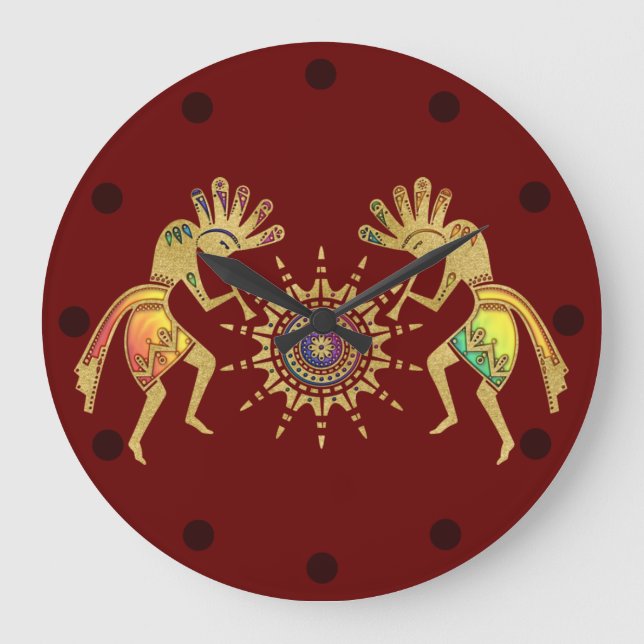 Native Americans Culture - Sun Dancing Kokopelli 3 Large Clock (Front)