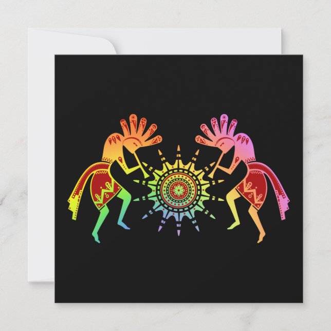 Native Americans Culture - Sun Dancing Kokopelli 4 Card (Front)