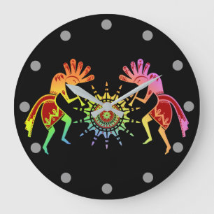 Native Americans Culture - Sun Dancing Kokopelli 4 Large Clock