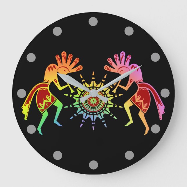 Native Americans Culture - Sun Dancing Kokopelli 4 Large Clock (Front)
